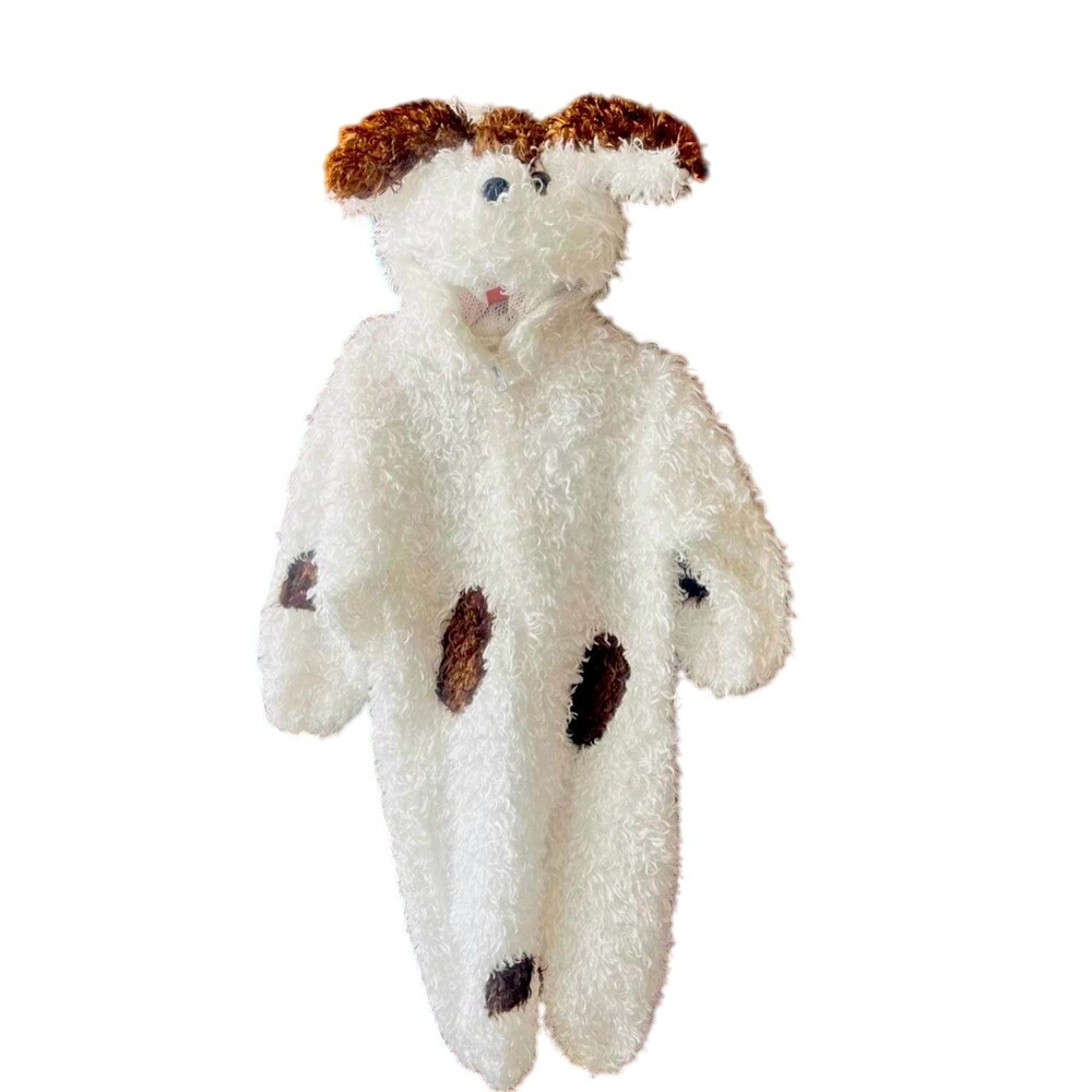Plush White and Brown Puppy Kids Halloween Costume with Hood